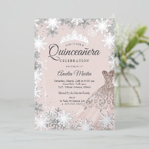 Elegante Rosa Winterschneeflocke Quinceanera Folieneinladung