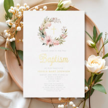 Elegante Rosa Wreath Girl Taufe Gold