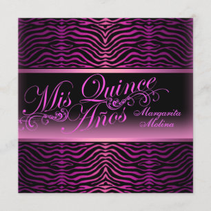 Elegante rosa Zebradruck Quinceanera-Einladung Einladung
