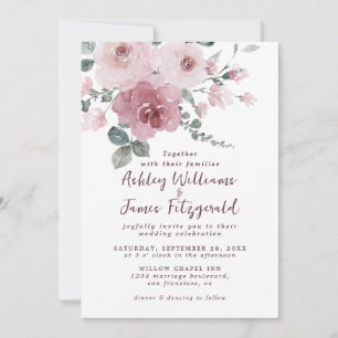 Elegante rosafarbene Aquarell-Blumen-Hochzeitseinl Einladung