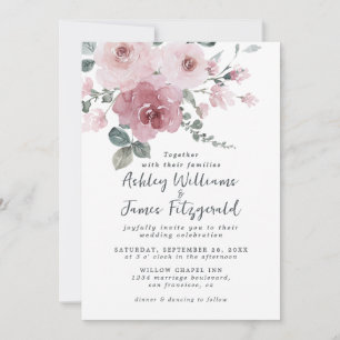 Elegante rosafarbene Aquarell-Blumen-Hochzeitseinl Einladung