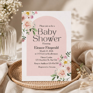 Elegante rosafarbene Baby-Party mit Blumenmotiv Einladung
