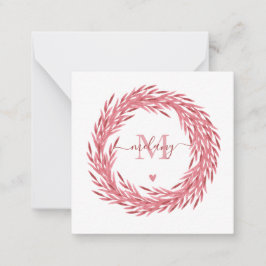 Elegante rosafarbene Blätter Kranz - Mit Monogramm Mitteilungskarte