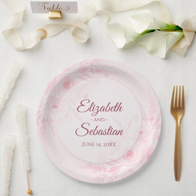 Elegante rosafarbene Blume Hochzeit im einfachen B Pappteller (Hochzeit)