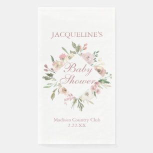 Elegante rosafarbene Blumeneinladung zur Babyparty Serviette
