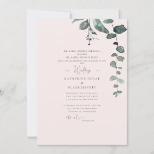 Elegante Rosafarbene Botanische Hochzeit Einladung