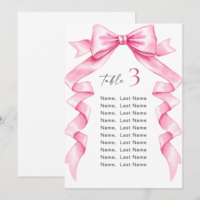 Elegante, rosafarbene Bow-Hochzeitskarte Einladung (Vorne/Hinten)