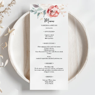 Elegante rosafarbene elfenbeinfarbene Rosen Hochze Menükarte