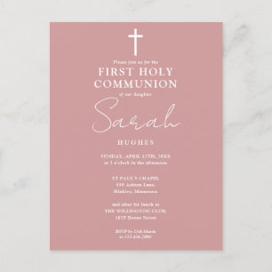 Elegante rosafarbene First Holy Communion-Einladun Postkarte