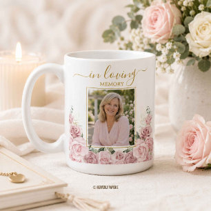 Elegante rosafarbene Floral-Foto-Trauer-Gedenk-Tas Kaffeetasse