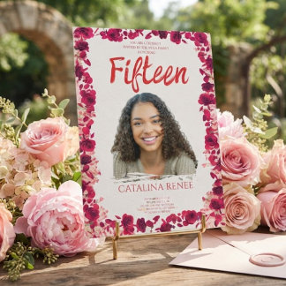 Elegante rosafarbene Floral-Quinceañera-Einladung Einladung