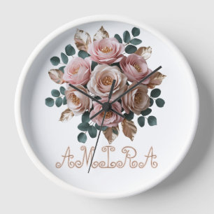Elegante rosafarbene florale Goldmonogramm weiße U Uhr