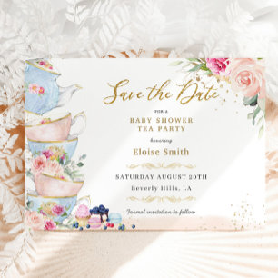 Elegante rosafarbene Florale Hochtee-Party-Baby-Sh Save The Date