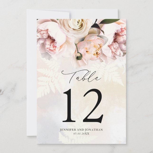 Elegante, rosafarbene, florale Hochzeiten Tischnum Einladung (Vorderseite)