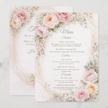 Elegante rosafarbene Florale Hochzeits-Speisekarte