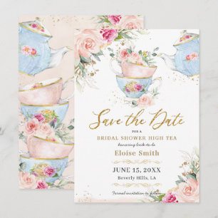 Elegante rosafarbene Florale Hochzeits-Teeparty-Br Save The Date