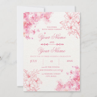 Elegante rosafarbene florale Hochzeitseinladung Einladung