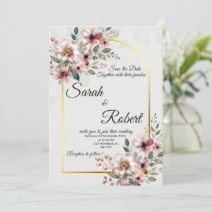Elegante rosafarbene florale Hochzeitseinladung Einladung