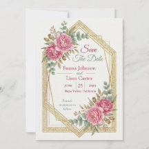 Elegante rosafarbene florale Save-the-Date-Karte