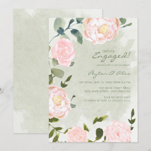 Elegante rosafarbene florale Verlobung Einladung