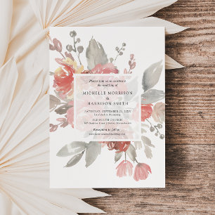 Elegante rosafarbene florale Wasserfarben-Hochzeit Einladung