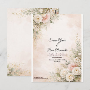 Elegante rosafarbene florale Wasserfarben-Hochzeit Postkarte