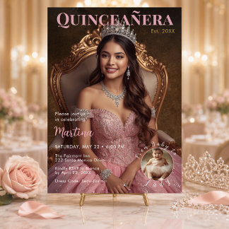 Elegante rosafarbene Foto-Quinceañera Einladung