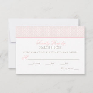 Elegante rosafarbene Kreuzmuster-Taufe für Mädchen RSVP Karte