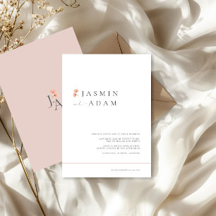 Elegante rosafarbene minimalistische florale Hochz Einladung