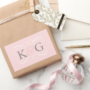 Elegante rosafarbene Monogramm-Hochzeit Rechteckiger Aufkleber