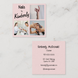 Elegante rosafarbene Nagelstudio-Fotos Schwarze Sc Quadratische Visitenkarte