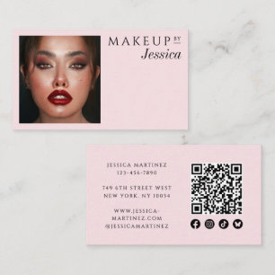 Elegante rosafarbene QR-Code-Sozial-Foto-Make-up Visitenkarte