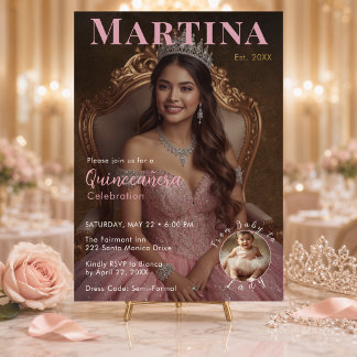 Elegante rosafarbene Quinceañera-Foto-Feier Einladung