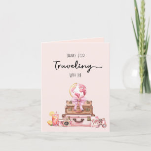 Elegante rosafarbene Reise-Hochzeitsdusche Dankeskarte
