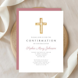 Elegante rosafarbene religiöse Cross Girl-Bestätig Einladung