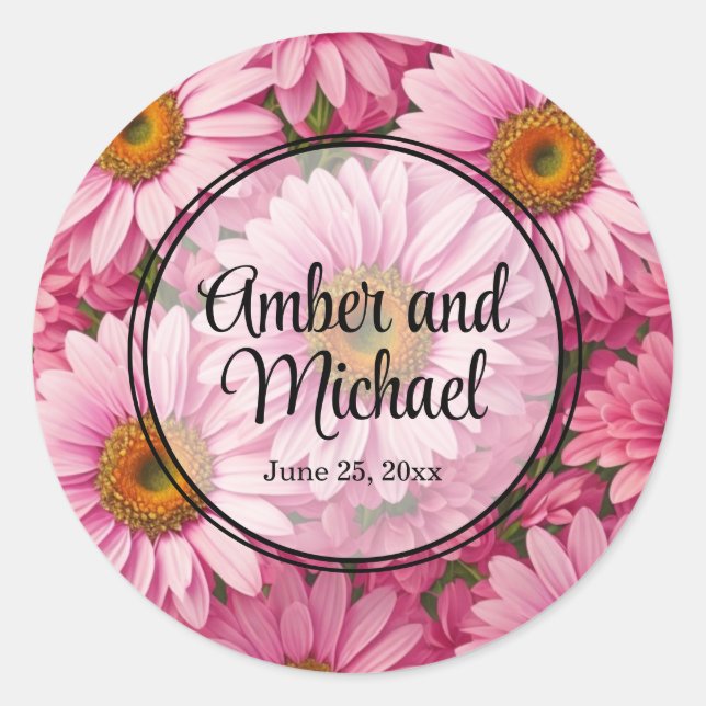 Elegante rosafarbene Rosa Blumen Rosa Gänse Runder Aufkleber (Vorderseite)