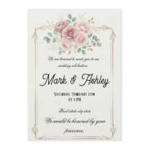 Elegante rosafarbene Rose- und Goldrahmen-Hochzeit