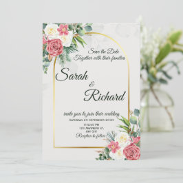 Elegante rosafarbene Rosen-Gold-Bogen-Hochzeits-Ei Einladung