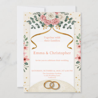 Elegante rosafarbene Rosen Hochzeitseinladung Einladung