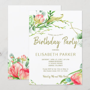 Elegante rosafarbene Salbei-Gartenrosen-Geburtstag Einladung