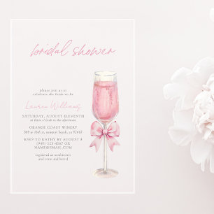 Elegante rosafarbene Schleife Champagner Brautpart Acryleinladungen