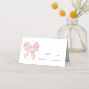 Elegante rosafarbene Schleifen-Blumen-Platzkarte Platzkarte