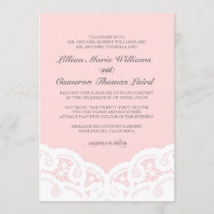Elegante rosafarbene Spitzen-Hochzeitseinladung Einladung