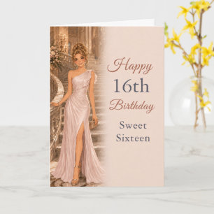 Elegante rosafarbene Sweet 16 Geburtstagsfeier Karte