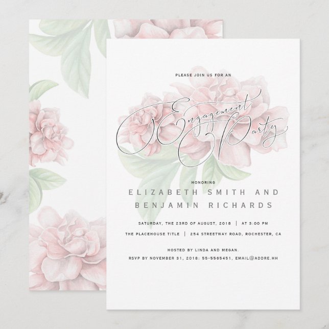 Elegante rosafarbene Typografie-Engagement-Partei Einladung (Vorne/Hinten)