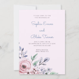 Elegante, rosafarbene und blauer Rosa Hochzeit Einladung