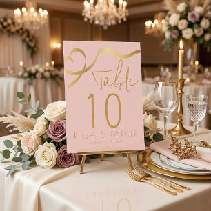 Elegante rosafarbene und goldene Hochzeitstischnum Tischnummer