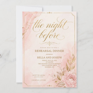 Elegante rosafarbene und goldene Probe-Dinner-Einl Einladung