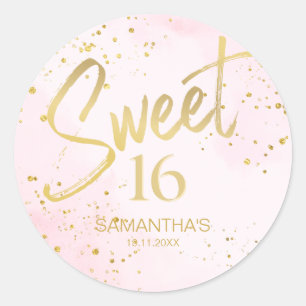Elegante rosafarbene und goldene Sweet 16 Geburtst Runder Aufkleber
