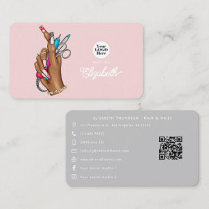 Elegante rosafarbene und silberne Nagelstudio-Kart Visitenkarte